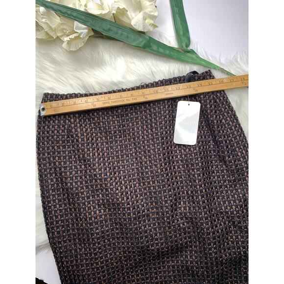 Escada Wool Tweed Textured Midi Skirt Suit Brown Black kostuem NWT size 40 work - Picture 14 of 16